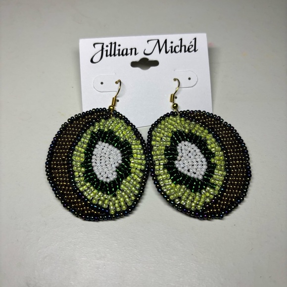 Jillian Michel Beaded Kiwi Earrings NWT - Picture 1 of 3